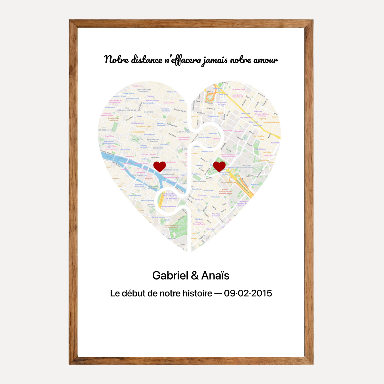 Affiche personnalisée relation à distance - Cadre personnalisé pour couple à distance