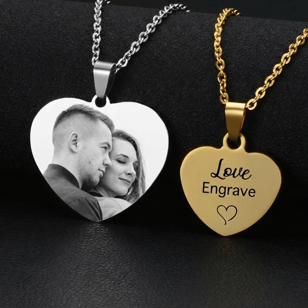 Collier Photo Personnalisé en Acier Inoxydable - Pendentif Cœur Gravé