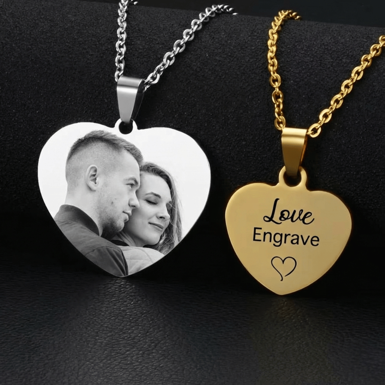 Collier Photo Personnalisé en Acier Inoxydable - Pendentif Cœur Gravé
