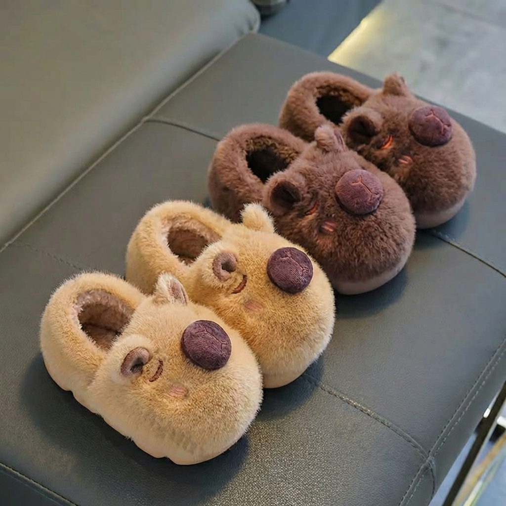 Chaussons Capybara en Peluche - Pantoufles d'Intérieur Ultra-Douces et Chaudes