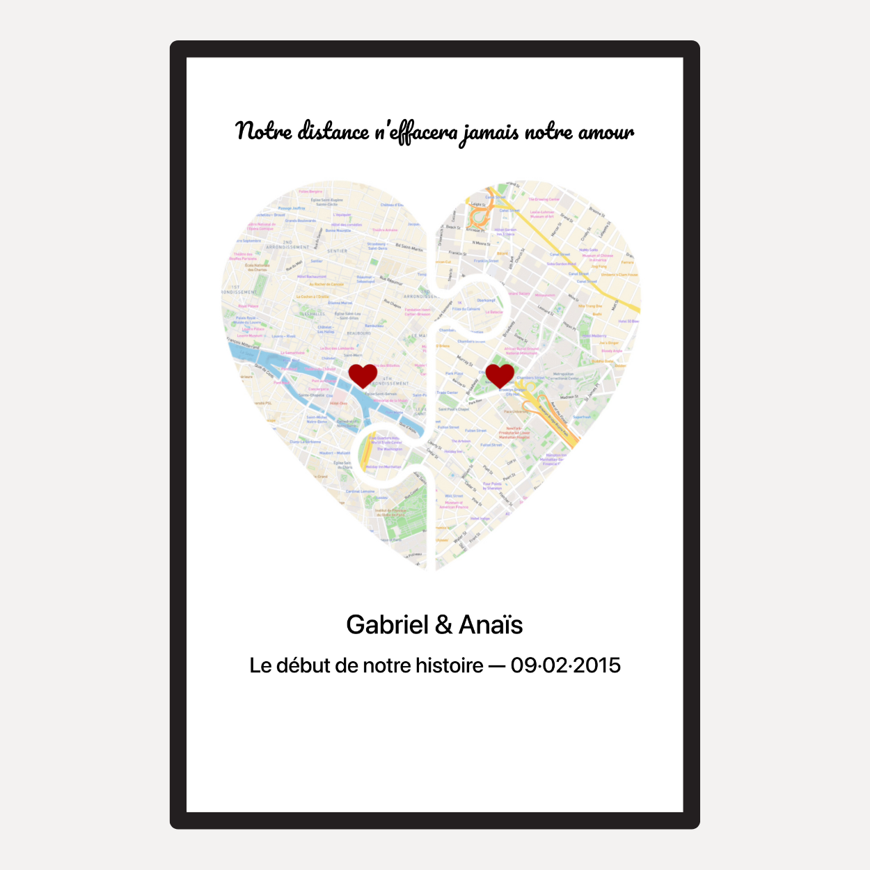 Affiche personnalisée relation à distance - Cadre personnalisé pour couple à distance