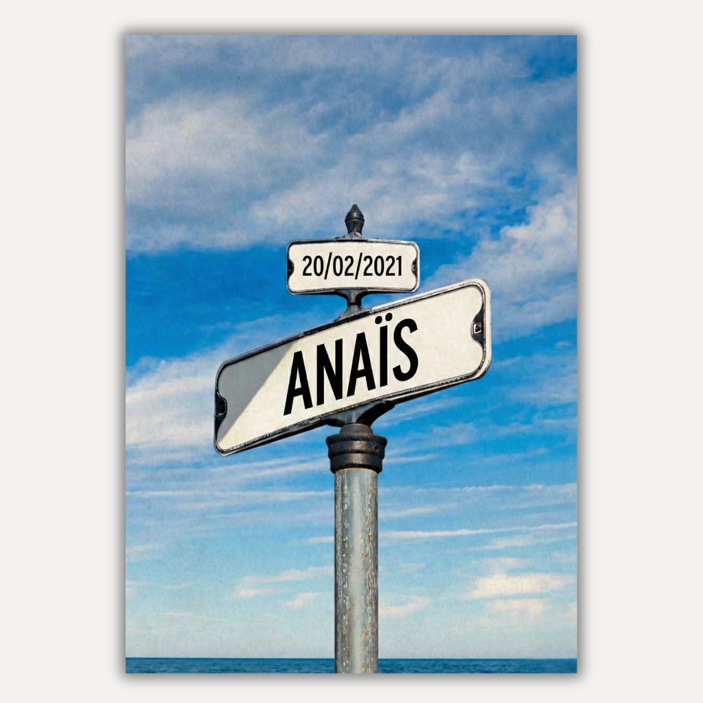 Affiche personnalisée, panneaux de rue, prénoms et dates - Cadre personnalisé