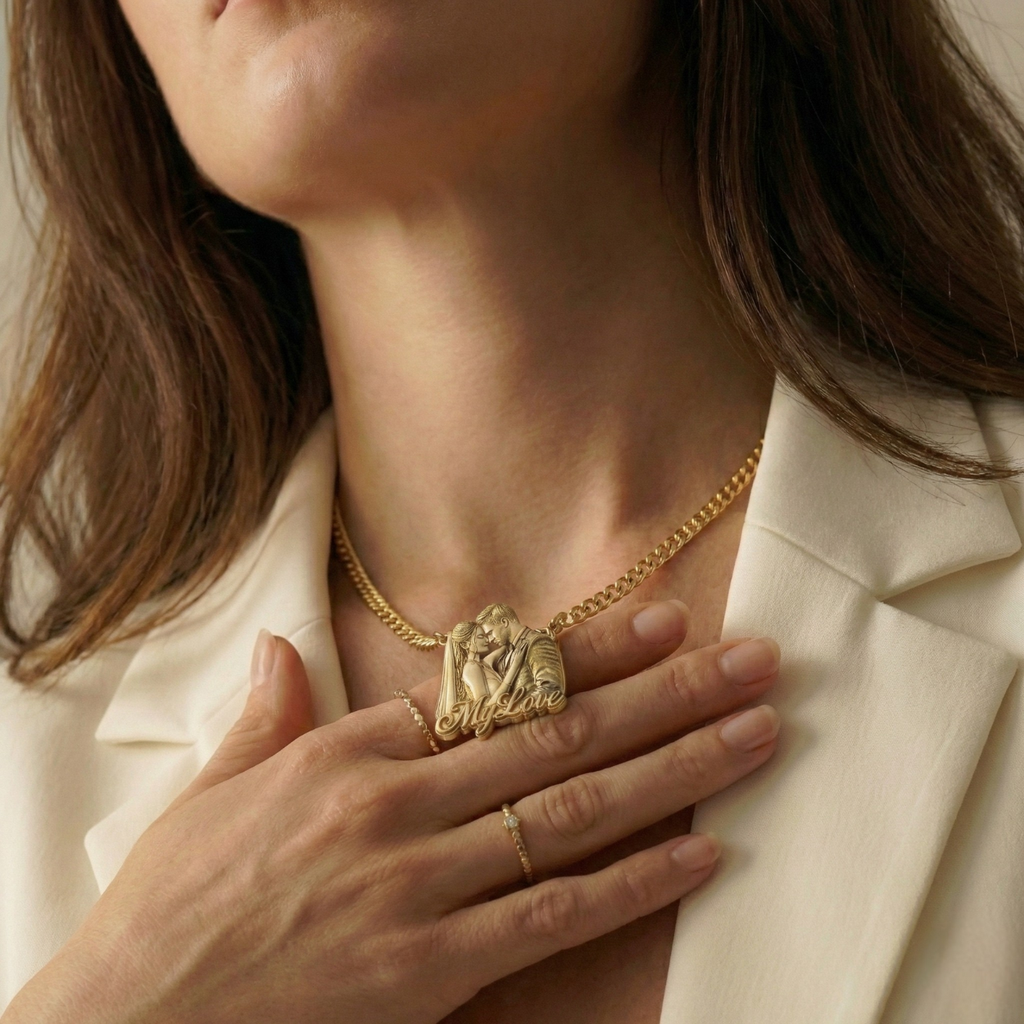 Pendentif Plaque Personnalisé avec Photo - Collier Gravure Portrait et Prénom